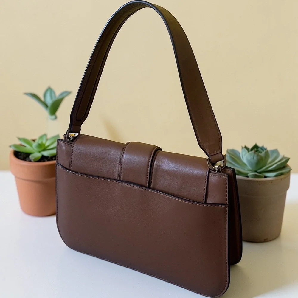 Michael Kors Shoulder Bag Womens Small Luggage Brown Excellent MK Logo Leather‎
